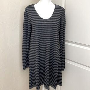 Eileen Fisher Wool/Alpaca Sweater Tunic Womens M Grey stripe Lagenlook longline